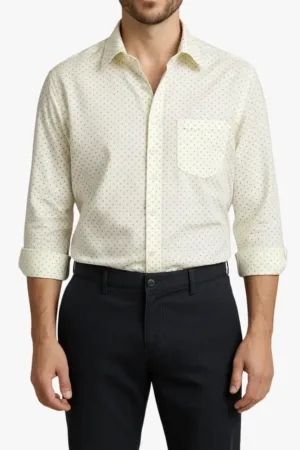 Men’s White Polka Dot Printed Cotton Shirt | Premium Full Sleeve Casual & Formal Wear Shirt