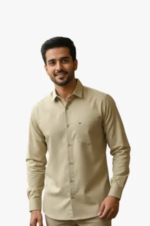 Men’s Classic Beige Solid Premium Cotton Shirt