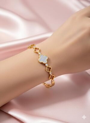18K Gold Plated Clover Design Bracelet for Women & Girls